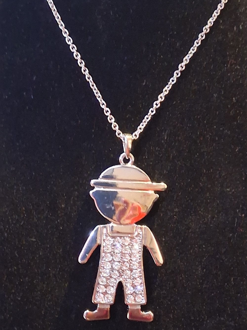 Vintage Blingy Boy Pendant Necklace 28" No Markings Long Chain